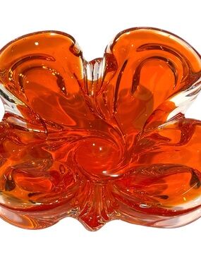 Vintage 1960s Chalet Lorraine Art Glass Free Form Bowl/Ashtray Orange Hand Blown